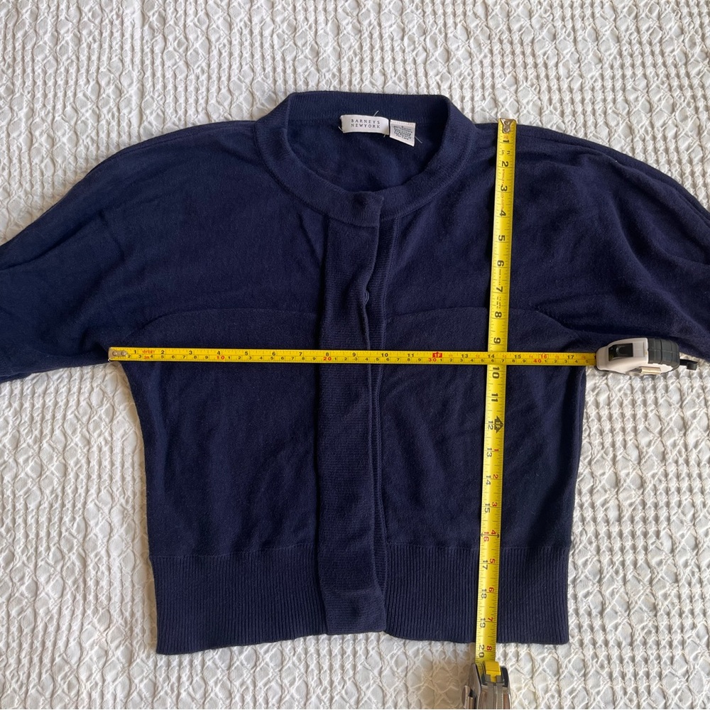 Barneys New York Navy Short-Sleeve Cardigan- cotton/cashmere, vintage - Picture 2 of 6